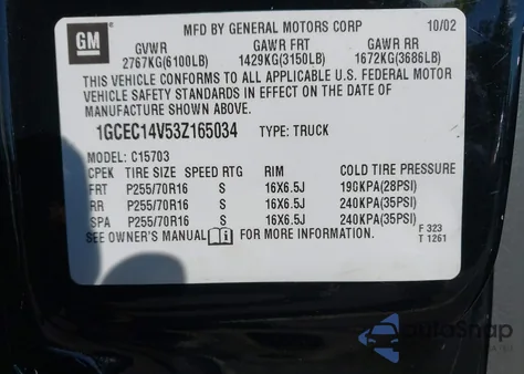 2003 Chevrolet Silverado 1500 z USA, uszkodzony, nr VIN 1GCEC14V53Z165034